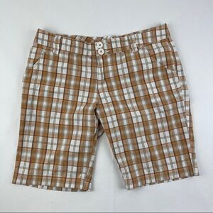 Periscope Shorts Womens Juniors Size 11 Orange White Plaid Flat Front